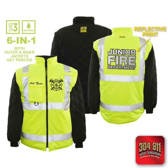 "JUNIOR VOLUNTEER FIRE DEPARTMENT" GAME - The 6 in 1 Jacket (NEON LIME)