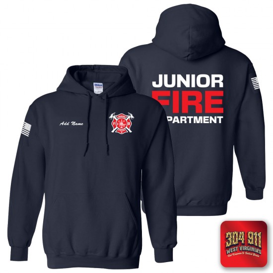 "JUNIOR VOLUNTEER FIRE DEPARTMENT" NAVY GILDAN WORK HOODIE