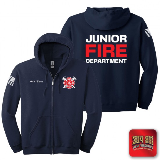 "JUNIOR VOLUNTEER FIRE DEPARTMENT" NAVY GILDAN Heavy Blend™ Full-Zip Hooded Sweatshirt