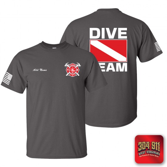 "JUNIOR VOLUNTEER FIRE DEPARTMENT" CHARCOAL SCREEN PRINTED DIVE TEAM T-SHIRT