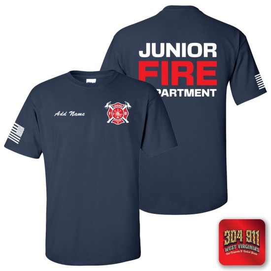 "JUNIOR VOLUNTEER FIRE DEPARTMENT" NAVY WORK TEE