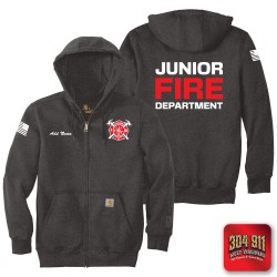 "JUNIOR VOLUNTEER FIRE DEPARTMENT" CARBON HEATHER Carhartt ® Rain Defender ® Paxton Heavyweight Hooded Zip Mock Sweatshirt