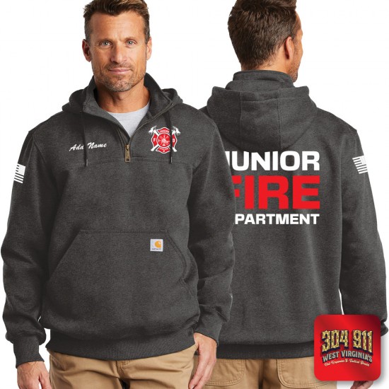 "JUNIOR VOLUNTEER FIRE DEPARTMENT" CARBON HEATHER Carhartt ® Rain Defender ® Paxton Heavyweight Hooded Zip Mock Sweatshirt