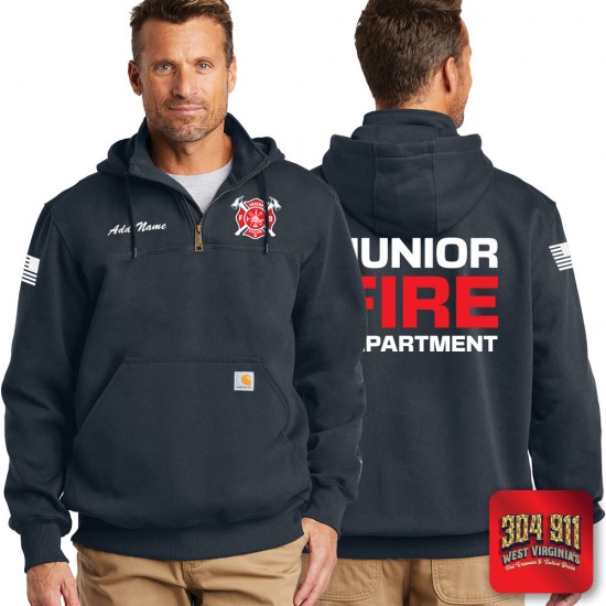 "JUNIOR VOLUNTEER FIRE DEPARTMENT" NEW NAVY Carhartt ® Rain Defender ® Paxton Heavyweight Hooded Zip Mock Sweatshirt