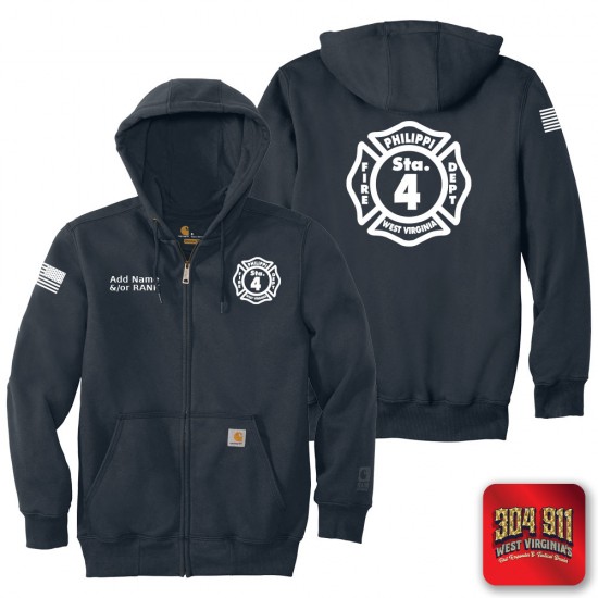 "PHILIPPI VOLUNTEER FIRE DEPARTMENT" NAVY Carhartt ® Rain Defender ® Paxton Heavyweight Hooded Zip Mock Sweatshirt