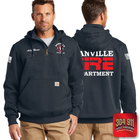 "DANVILLE VOL FIRE DEPARTMENT" NAVY Carhartt ® Rain Defender ® Paxton Heavyweight Hooded Zip Mock Sweatshirt