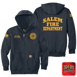 "SALEM FIRE DEPARTMENT" NEW NAVY Carhartt ® Rain Defender ® Paxton Heavyweight Hooded Zip Mock Sweatshirt