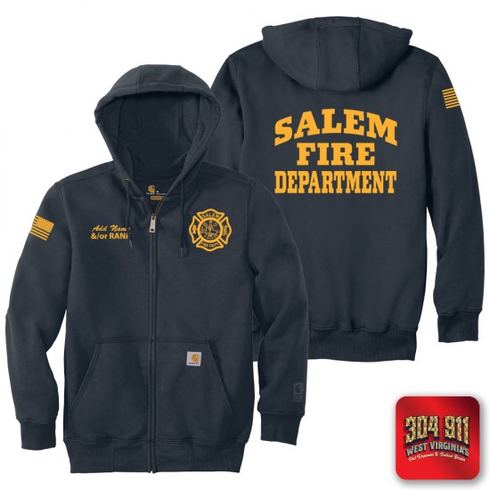 "SALEM FIRE DEPARTMENT" NEW NAVY Carhartt ® Rain Defender ® Paxton Heavyweight Hooded Zip Mock Sweatshirt