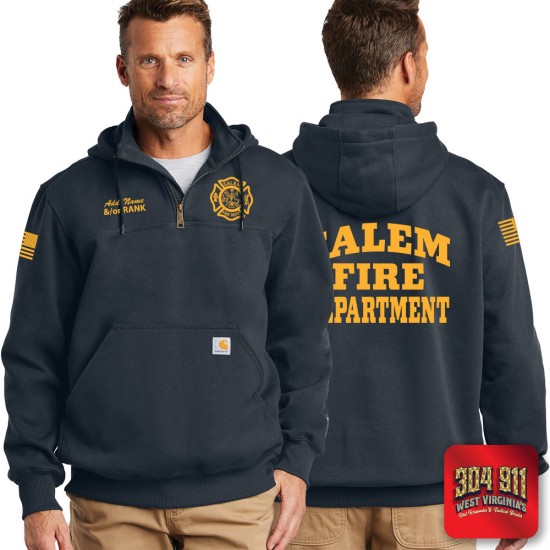 "SALEM FIRE DEPARTMENT" NEW NAVY Carhartt ® Rain Defender ® Paxton Heavyweight Hooded Zip Mock Sweatshirt