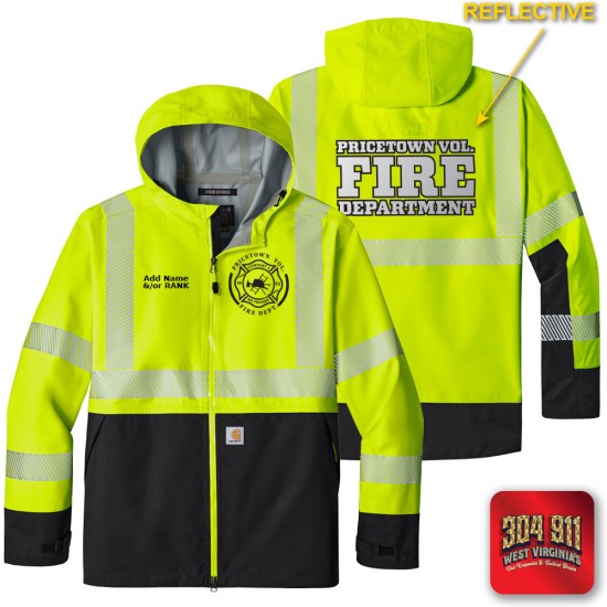 "PRICETOWN VOLUNTEER FIRE DEPARTMENT" BRIGHT LIME Carhartt® ANSI 107 Class 3 Storm Defender® Jacket