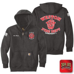 "WESTON FIRE DEPARTMENT" DARK HEATHER Carhartt ® Rain Defender ® Paxton Heavyweight Hooded Zip Mock Sweatshirt