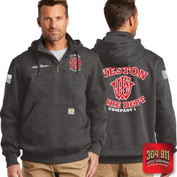 "WESTON FIRE DEPARTMENT" DARK HEATHER Carhartt ® Rain Defender ® Paxton Heavyweight Hooded Zip Mock Sweatshirt