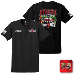"ATHENS FIRE DEPARTMENT - ENGINE-7" CHARCOAL SCREEN PRINTED WORK T-SHIRT