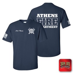 "ATHENS FIRE DEPARTMENT" NAVY SCREEN PRINTED WORK T-SHIRT