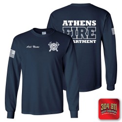 "ATHENS FIRE DEPARTMENT" NAVY SCREEN PRINTED LONG SLEEVE WORK T-SHIRT