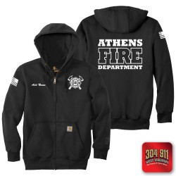 "ATHENS FIRE DEPARTMENT" BLACK Carhartt ® Rain Defender ® Paxton Heavyweight Hooded Zip Mock Sweatshirt