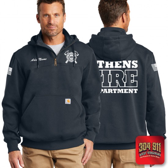 "ATHENS FIRE DEPARTMENT" NAVY Carhartt ® Rain Defender ® Paxton Heavyweight Hooded Zip Mock Sweatshirt