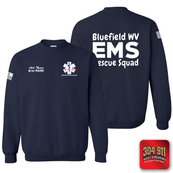 "BLUEFIELD WV RESCUE SQUAD" NAVY GILDAN WORK SWEATSHIRT