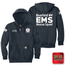 "BLUEFIELD WV RESCUE SQUAD" NEW NAVY Carhartt ® Rain Defender ® Paxton Heavyweight Hooded Zip Mock Sweatshirt