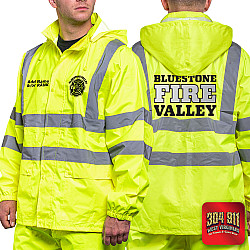 "BLUESTONE VALLEY VOL FIRE DEPT" GAME - The Econo HiVos Rain Jacket (NEON LIME)