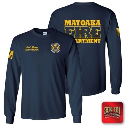 "MATOAKA FIRE DEPARTMENT" NAVY SCREEN PRINTED LONG SLEEVE WORK T-SHIRT