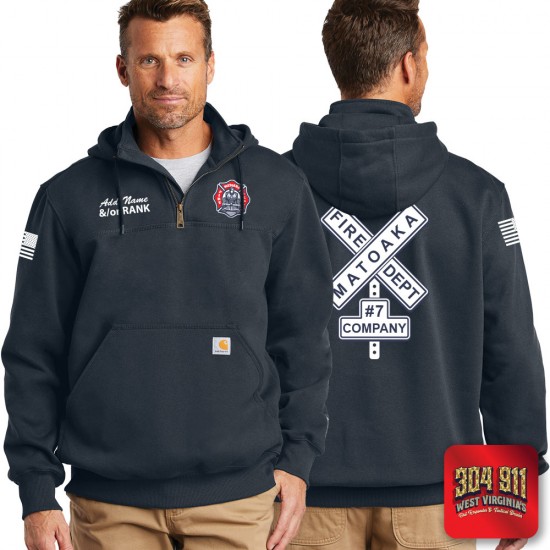 "MATOAKA FIRE DEPARTMENT" DESIGN-2 NEW NAVY Carhartt ® Rain Defender ® Paxton Heavyweight Hooded Zip Mock Sweatshirt