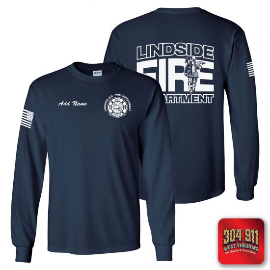 "LINDSIDE VOL FIRE DEPARTMENT" NAVY SCREEN PRINTED LONG SLEEVE WORK T-SHIRT