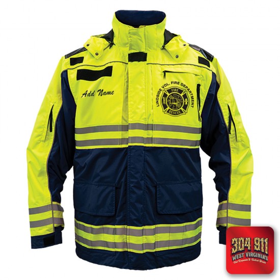 "LINDSIDE VOL FIRE DEPARTMENT" GAME - HIGH VIZ RESCUE JACKET PARKA (NAVY)