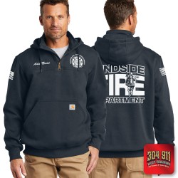 "LINDSIDE VOL FIRE DEPARTMENT" NAVY Carhartt ® Rain Defender ® Paxton Heavyweight Hooded Zip Mock Sweatshirt