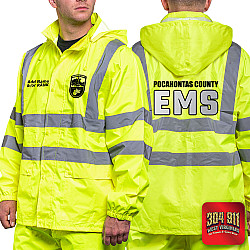 "POCAHONTAS COUNTY EMS" GAME - The Econo HiVos Rain Jacket (NEON LIME)
