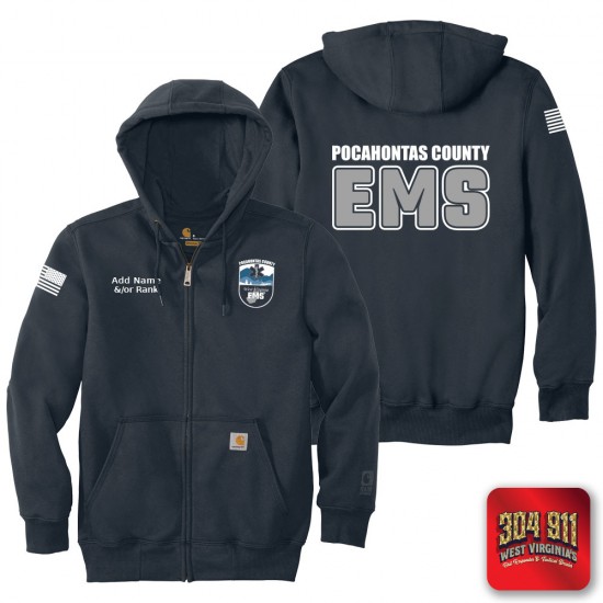 "POCAHONTAS COUNTY EMS" NEW NAVY Carhartt ® Rain Defender ® Paxton Heavyweight Hooded Zip Mock Sweatshirt