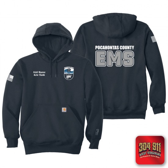 "POCAHONTAS COUNTY EMS" NEW NAVY Carhartt ® Rain Defender ® Paxton Heavyweight Hooded Sweatshirt
