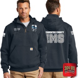 "POCAHONTAS COUNTY EMS" NEW NAVY Carhartt ® Rain Defender ® Paxton Heavyweight Hooded Zip Mock Sweatshirt