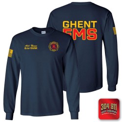 "GHENT FIRE DEPARTMENT" NAVY SCREEN PRINTED LONG SLEEVE WORK T-SHIRT