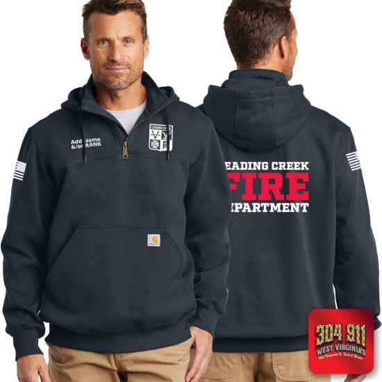 "LEADING CREEK VOLUNTEER FIRE DEPARTMENT" NEW NAVY (1-COLOR FRONT PRINT) Carhartt ® Rain Defender ® Paxton Heavyweight Hooded Zip Mock Sweatshirt