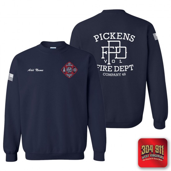 "PICKENS VOLUTEER FIRE DEPARTMENT" NAVY GILDAN WORK SWEATSHIRT