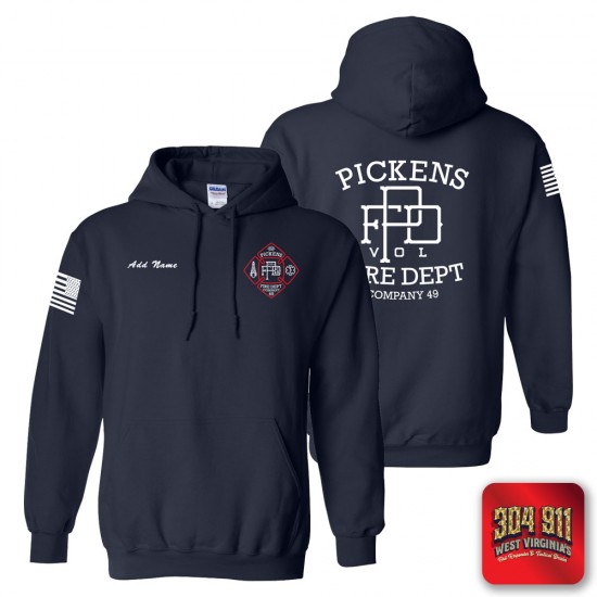 "PICKENS VOLUTEER FIRE DEPARTMENT" (VOLUNTEER GEAR) NAVY GILDAN WORK HOODIE