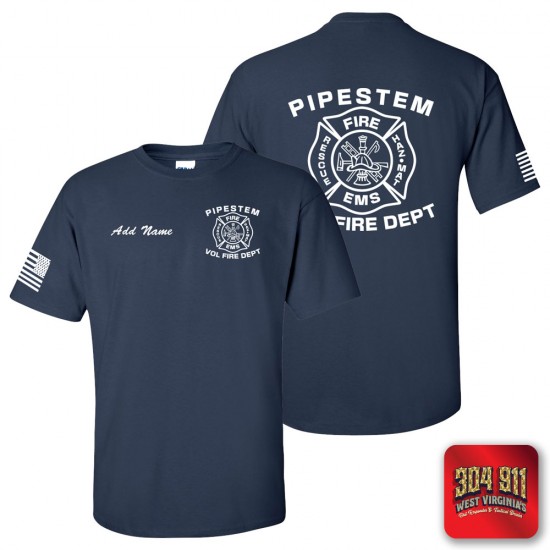 "PIPESTEM VOL FIRE DEPARTMENT" NAVY WORK TEE