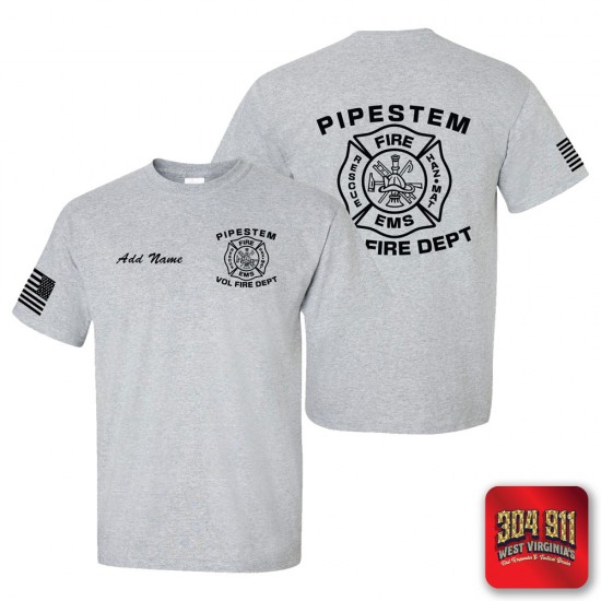 "PIPESTEM VOL FIRE DEPARTMENT" SPORTSGREY SCREEN PRINTED WORK T-SHIRT