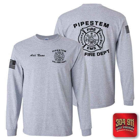 "PIPESTEM VOL FIRE DEPARTMENT" SPORTSGREY SCREEN PRINTED LONG SLEEVE WORK T-SHIRT