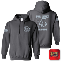 "BANKS DISTRICT FIRE DEPT" REFLECTIVE PRINT ON CHARCOAL JERZEES® - NuBlend® Pullover Hooded Sweatshirt