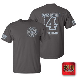 "BANKS DISTRICT FIRE DEPT" REFLECTIVE PRINT ON CHARCOAL WORK T-SHIRT