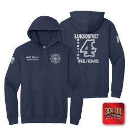 "BANKS DISTRICT FIRE DEPT" REFLECTIVE PRINT ON NAVY JERZEES® - NuBlend® Pullover Hooded Sweatshirt