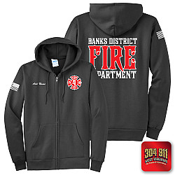 "BANKS DISTRICT FIRE DEPT" SCREEN PRINT ON CHARCOAL Port & Company® Essential Fleece Full-Zip Hooded Sweatshirt