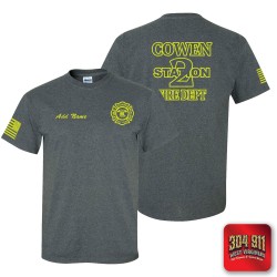 "COWEN FIRE DEPARTMENT" DARK HEATHER SCREEN PRINTED WORK T-SHIRT