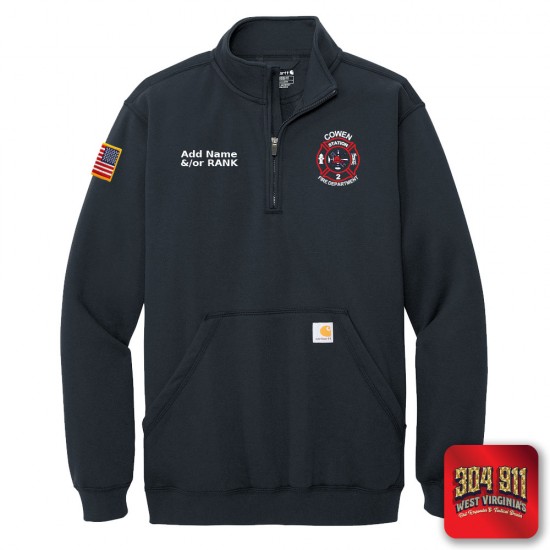 "COWEN FIRE DEPARTMENT" NEW NAVY Carhartt® Midweight 1/4-Zip Mock Neck Sweatshirt