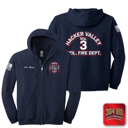 "HACKER VALLEY FIRE DEPARTMENT" NAVY GILDAN Heavy Blend™ Full-Zip Hooded Sweatshirt