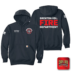 "BRENTON VOLUNTEER FIRE DEPARTMENT" NEW NAVY Carhartt ® Rain Defender ® Paxton Heavyweight Hooded Sweatshirt