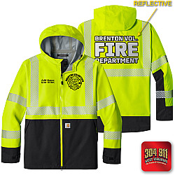 "BRENTON VOLUNTEER FIRE DEPARTMENT" BRIGHT LIME Carhartt® ANSI 107 Class 3 Storm Defender® Jacket