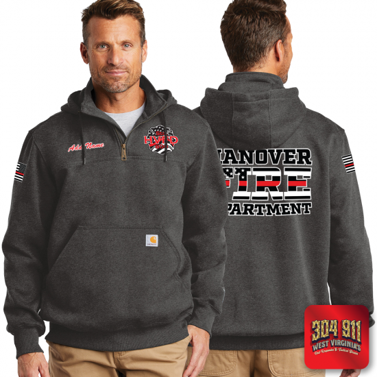 "HANOVER VOL FIRE DEPT" DARK HEATHER Carhartt ® Rain Defender ® Paxton Heavyweight Hooded Zip Mock Sweatshirt
